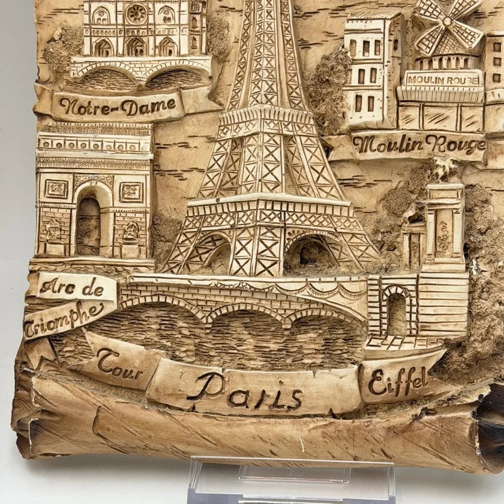 Vintage Paris Venice 3D‎ Relief Scroll Wall Plaques Set of 2 European Landmarks